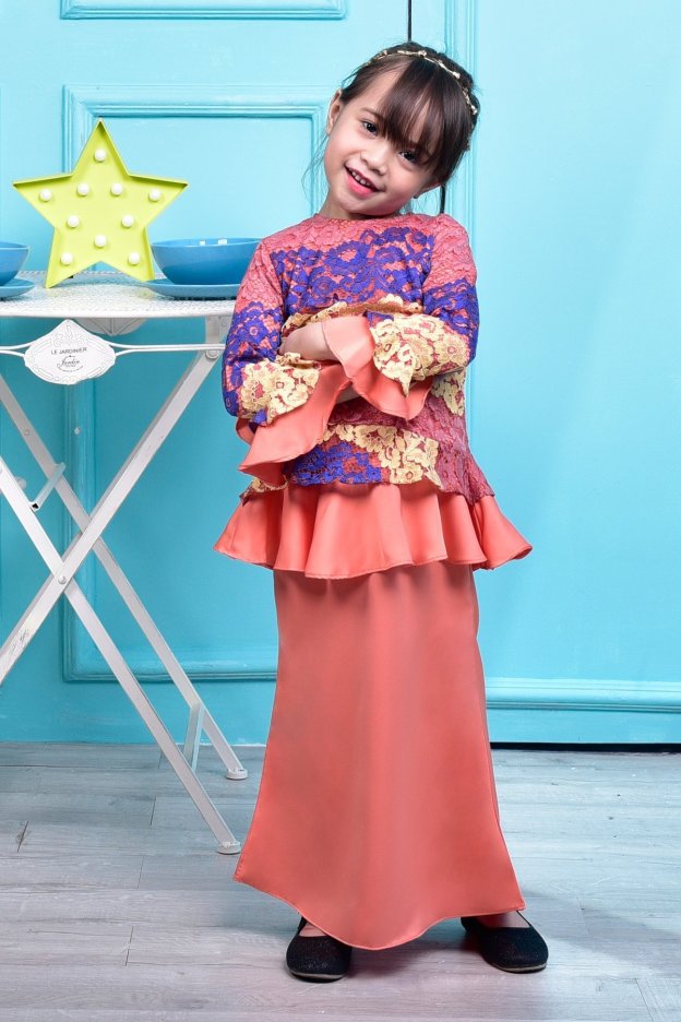 Baju Kurung Emira Ruffle Lace Kids - Brique Orange