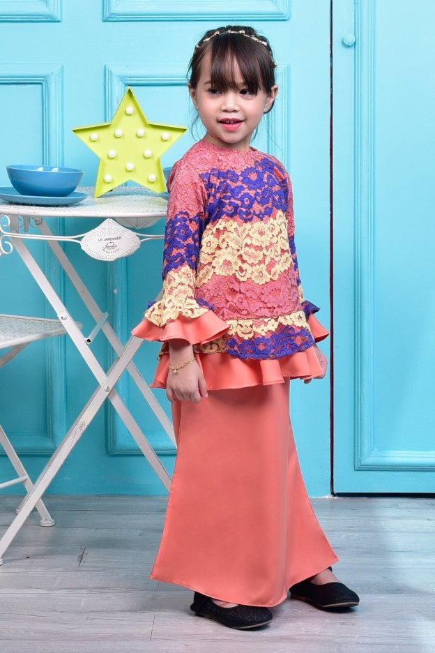 Baju Kurung Emira Ruffle Lace Kids - Brique Orange