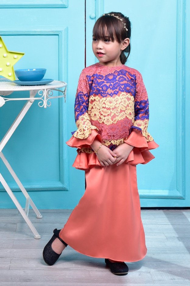 Baju Kurung Emira Ruffle Lace Kids - Brique Orange