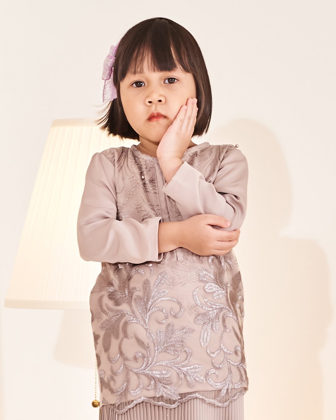 Baju Kurung Lace Pleated Erin Kids - Khaki Brown