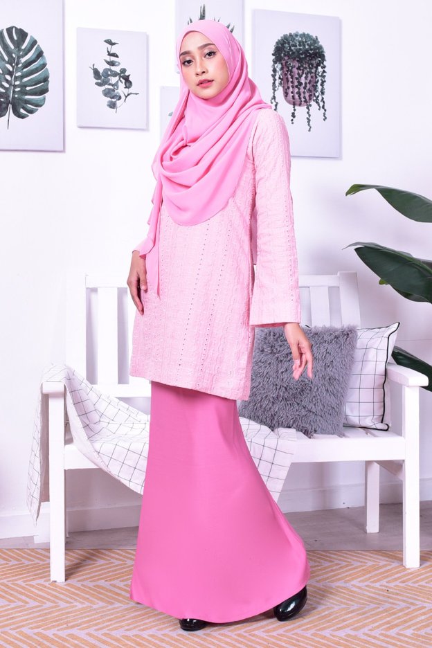 Baju Kurung Cotton Eyelet Aria - Pink