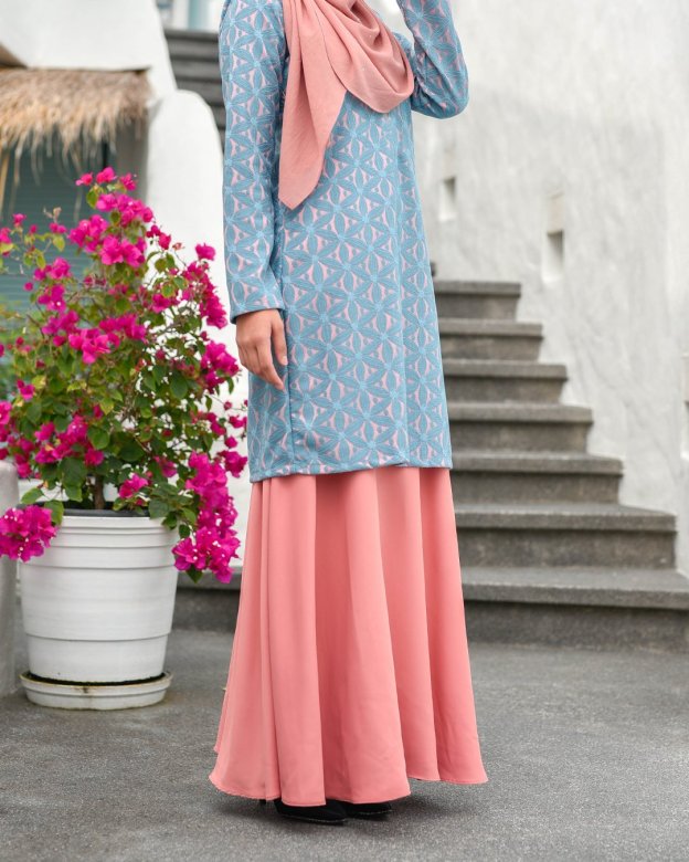 Baju Kurung Moden Lace Geetha - Ice Peach