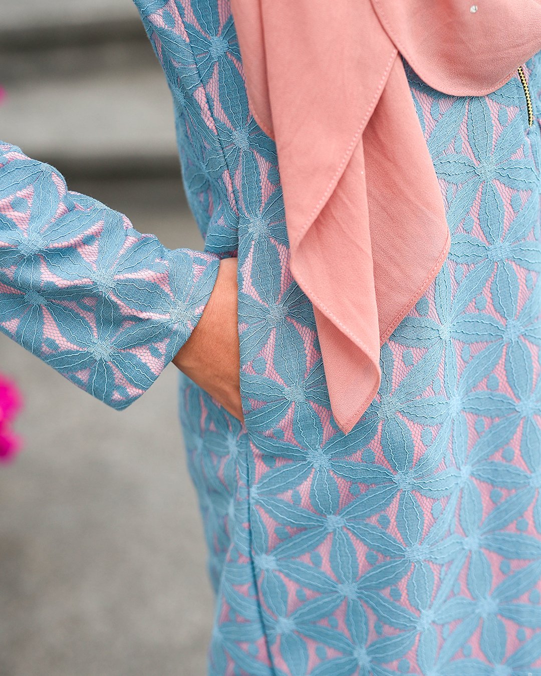 Baju Kurung Moden Lace Geetha - Ice Peach