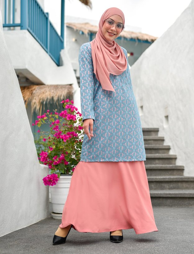 Baju Kurung Moden Lace Geetha - Ice Peach