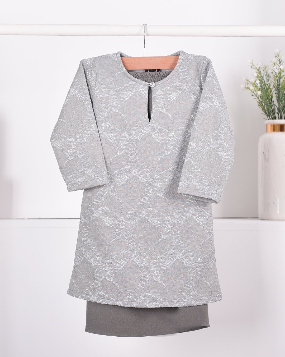 Baju Kurung Moden Lace Gygy Kids - Dusty Ash