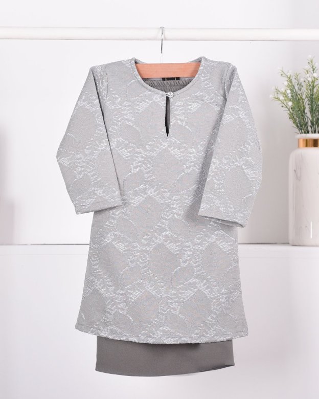 Baju Kurung Moden Lace Gygy Kids - Dusty Ash