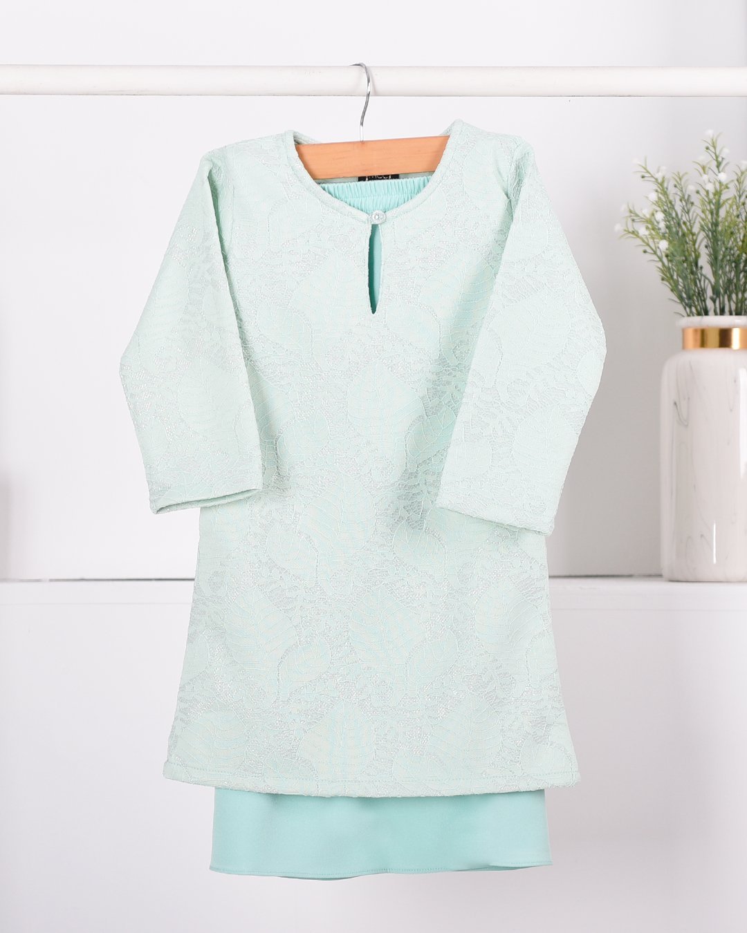 Baju Kurung Moden Lace Gygy Kids - Lime Sparkle
