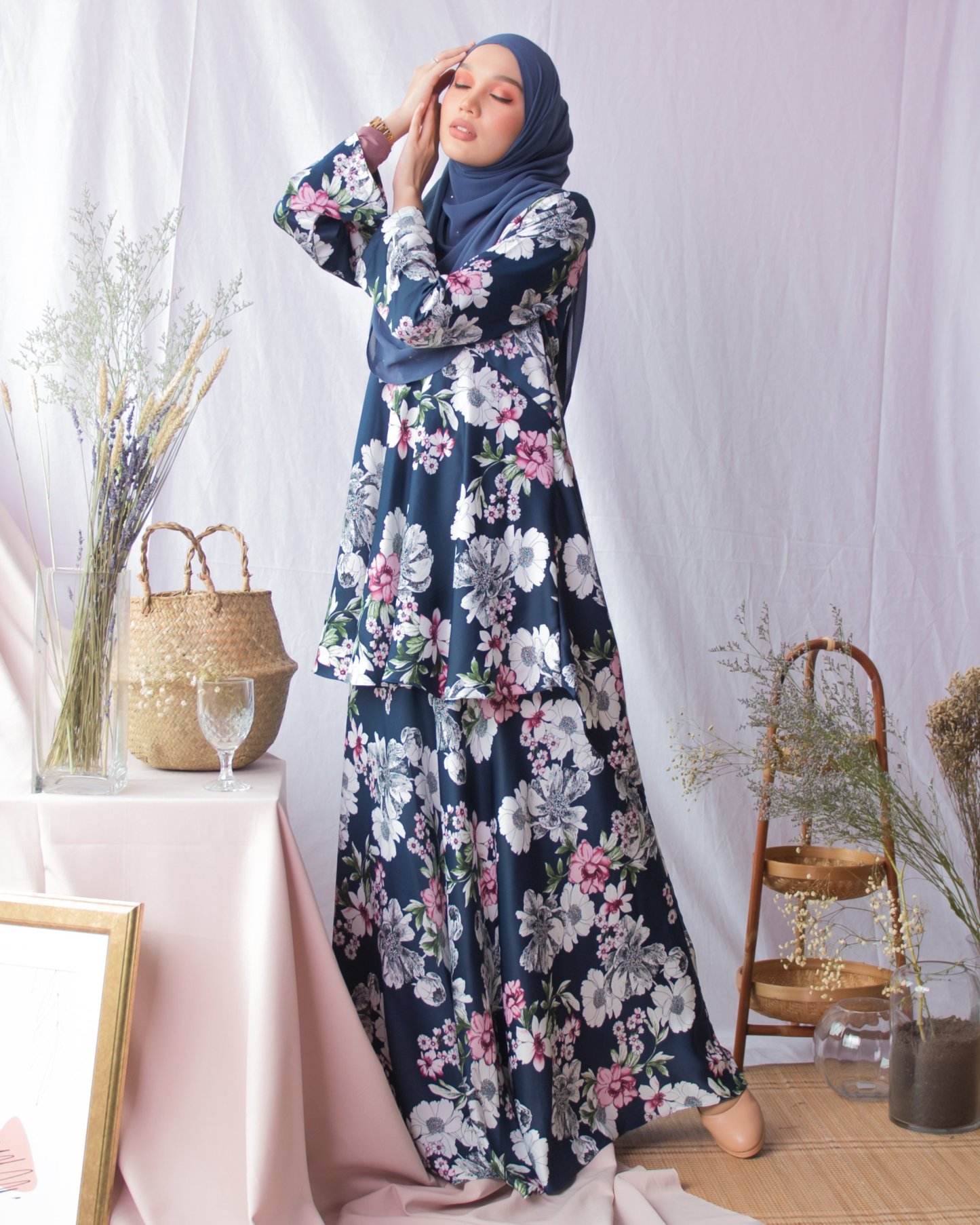 Baju Kurung Hi-Lo Adlina - Navy Blue