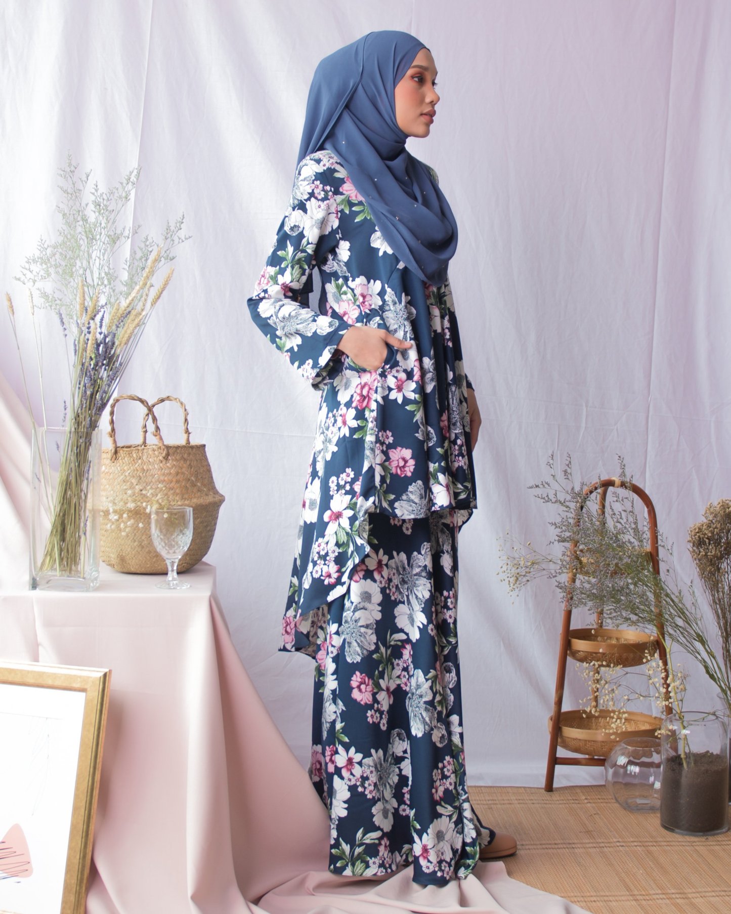 Baju Kurung Hi-Lo Adlina - Navy Blue