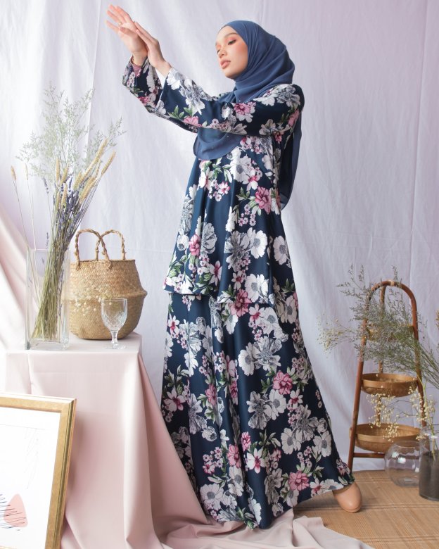 Baju Kurung Hi-Lo Adlina - Navy Blue