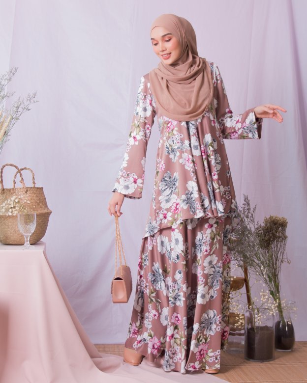 Baju Kurung Hi-Lo Adlina - Brown Peanut