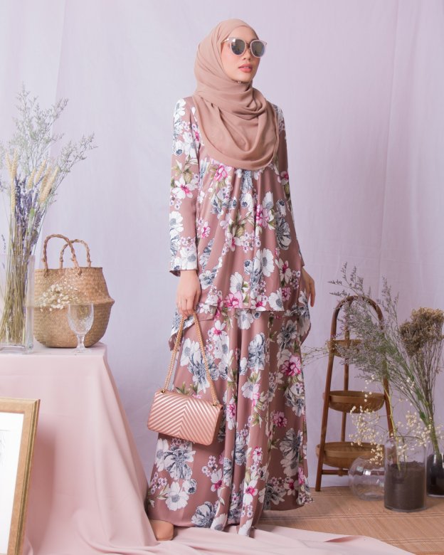 Baju Kurung Hi-Lo Adlina - Brown Peanut
