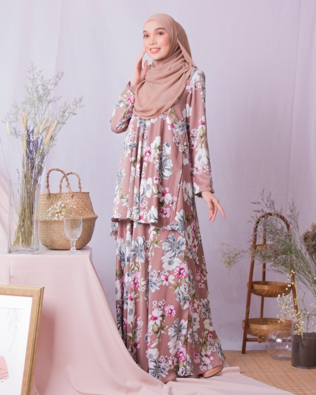 Baju Kurung Hi-Lo Adlina - Brown Peanut