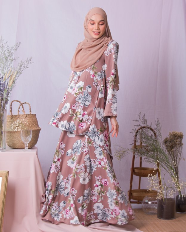Baju Kurung Hi-Lo Adlina - Brown Peanut