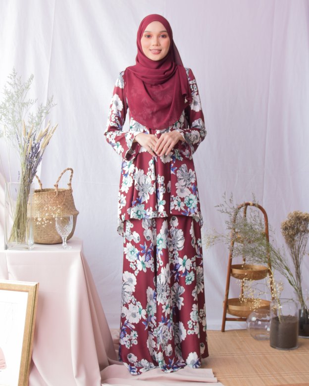 Baju Kurung Hi-Lo Adlina - Red Burgundy