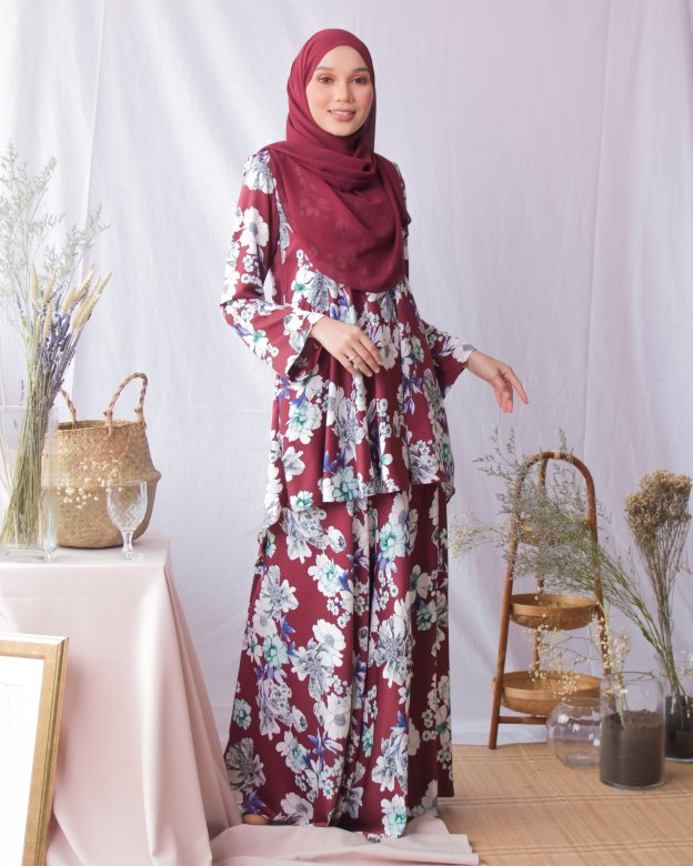 Baju Kurung Hi-Lo Adlina - Red Burgundy
