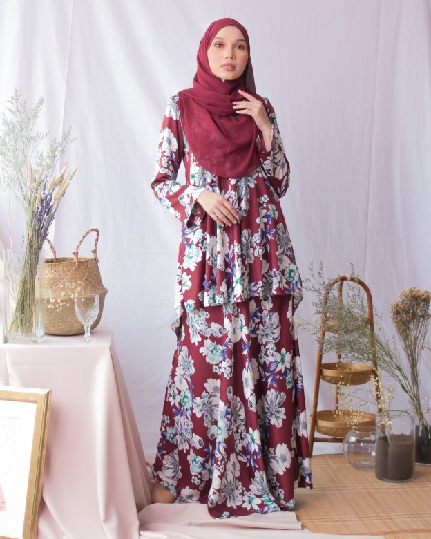 Baju Kurung Hi-Lo Adlina - Red Burgundy