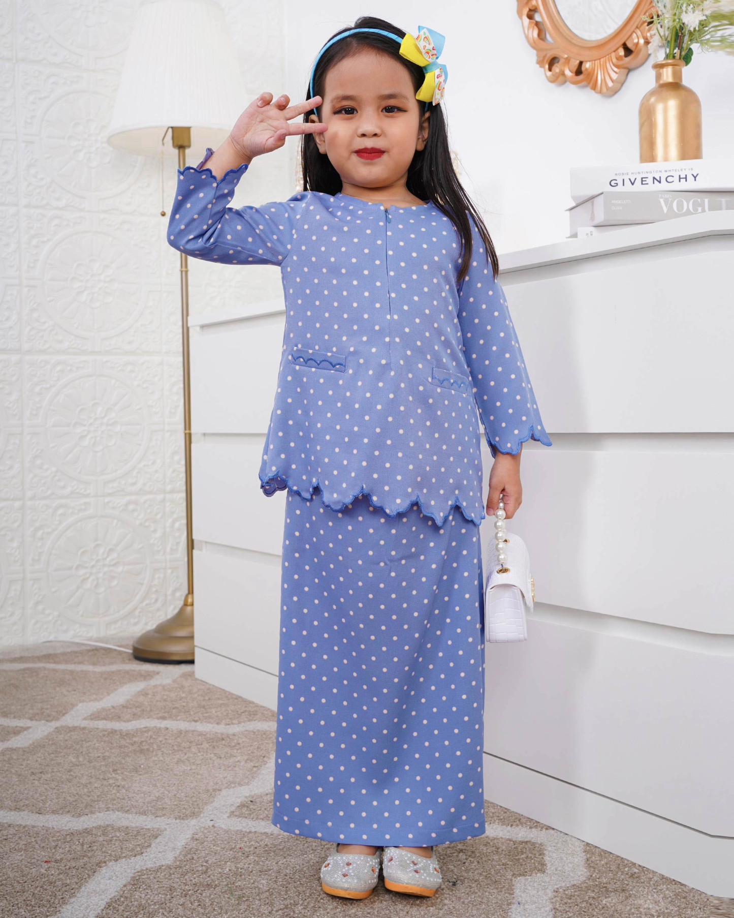 Baju Kurung Kedah Adeeba Kids - Blue Bird