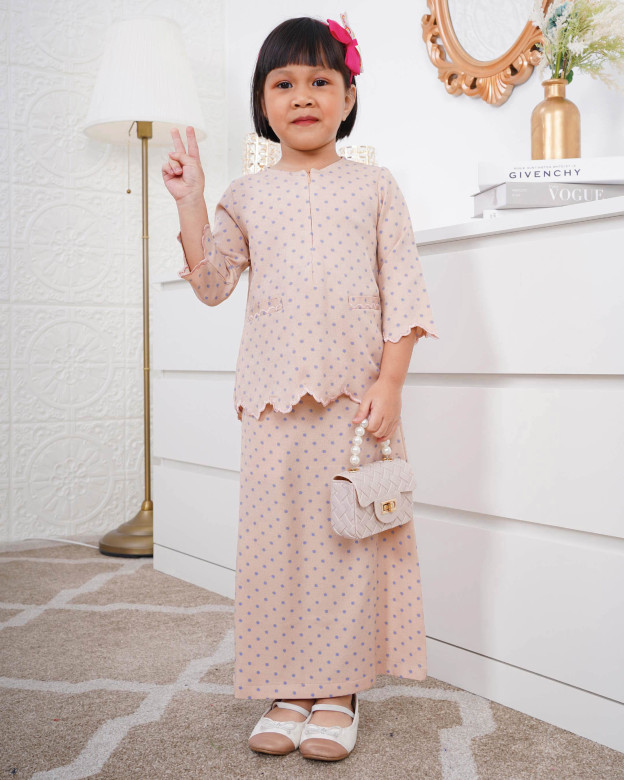 Baju Kurung Kedah Adeeba Kids - Nude Blue