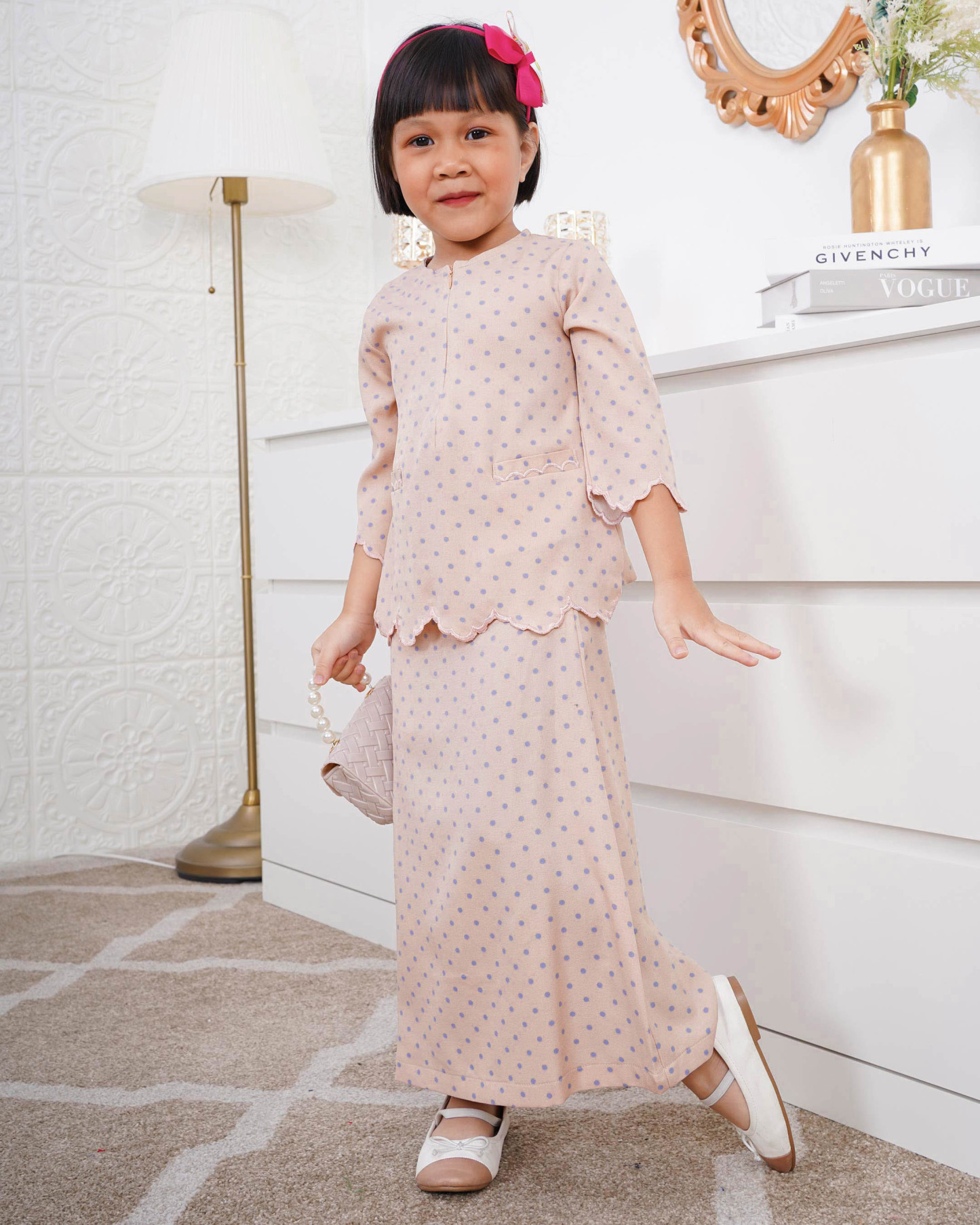 Baju Kurung Kedah Adeeba Kids - Nude Blue