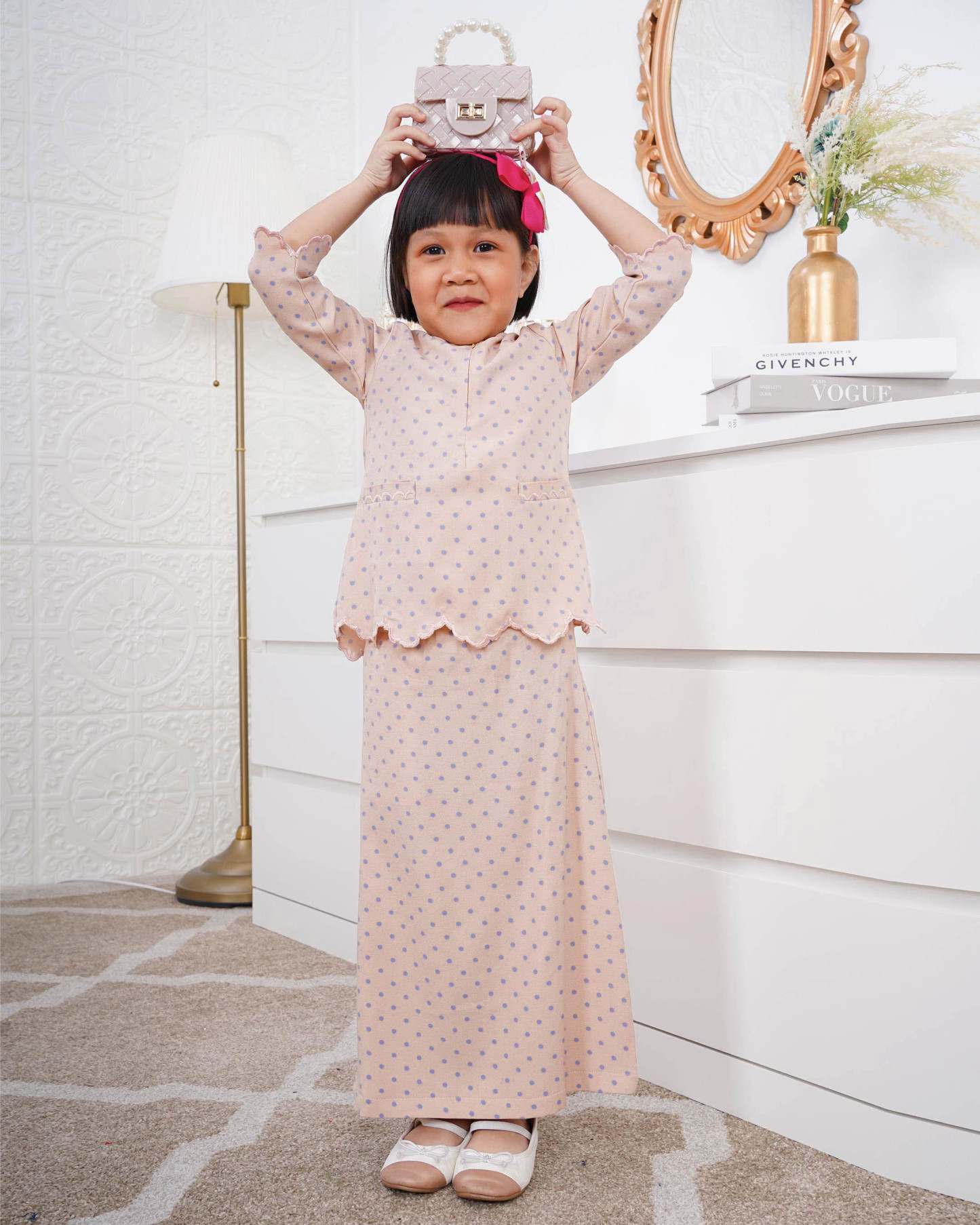 Baju Kurung Kedah Adeeba Kids - Nude Blue