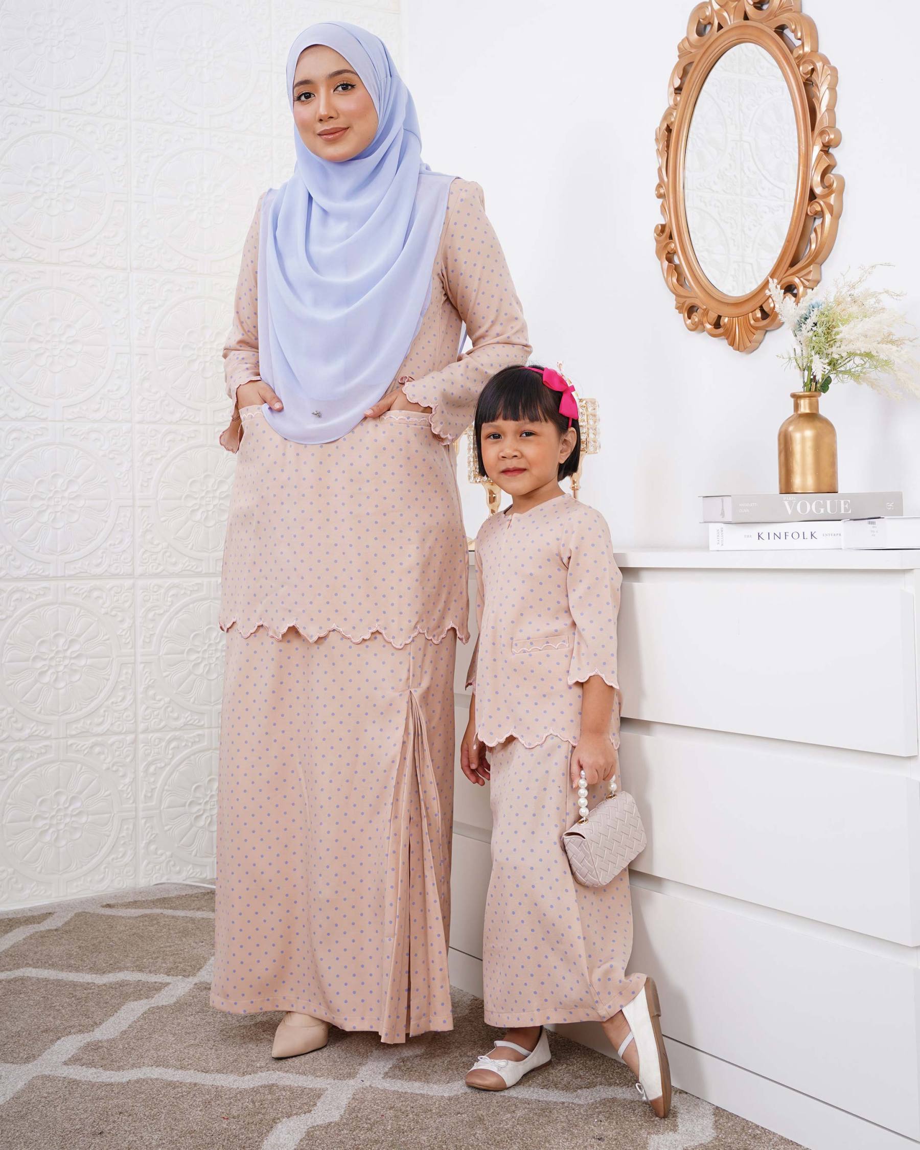 Baju Kurung Kedah Adeeba Kids - Nude Blue