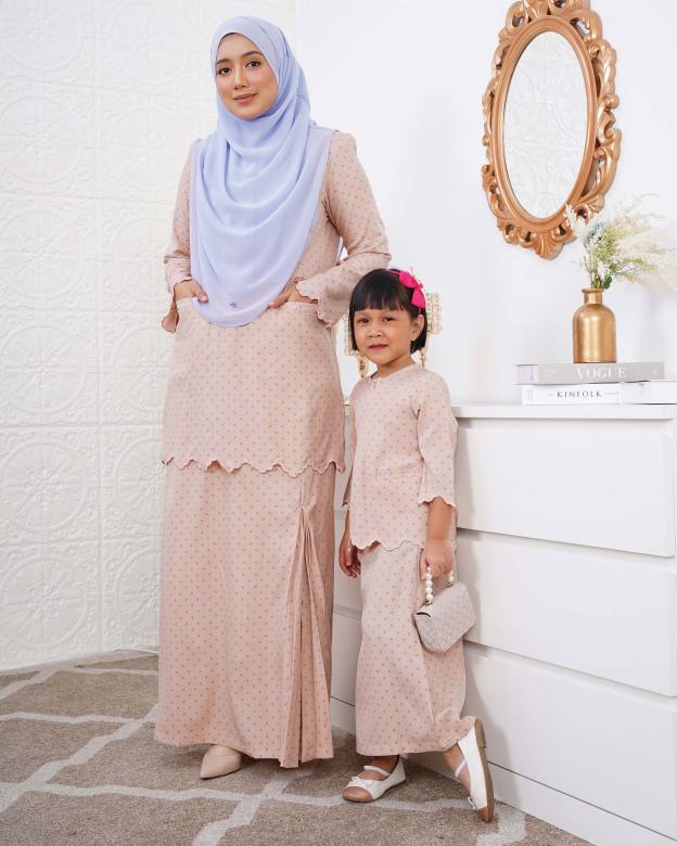 Baju Kurung Kedah Adeeba Kids - Nude Blue