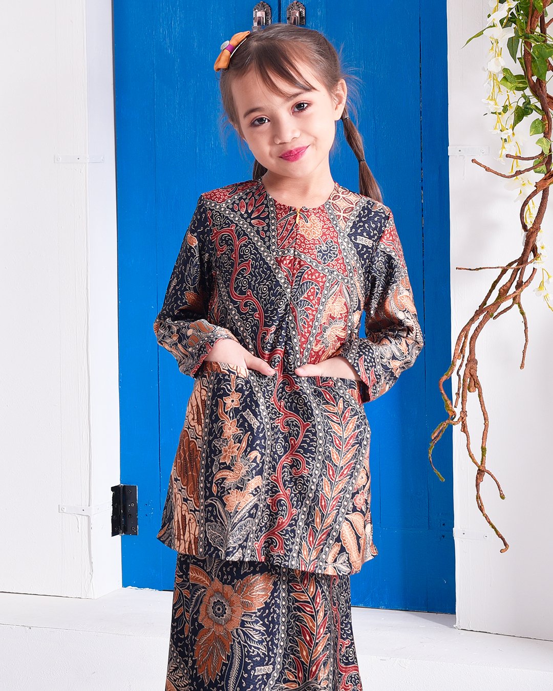 Baju Kurung Kedah Batik Dobby Aimi Kids - Dark Tangerine