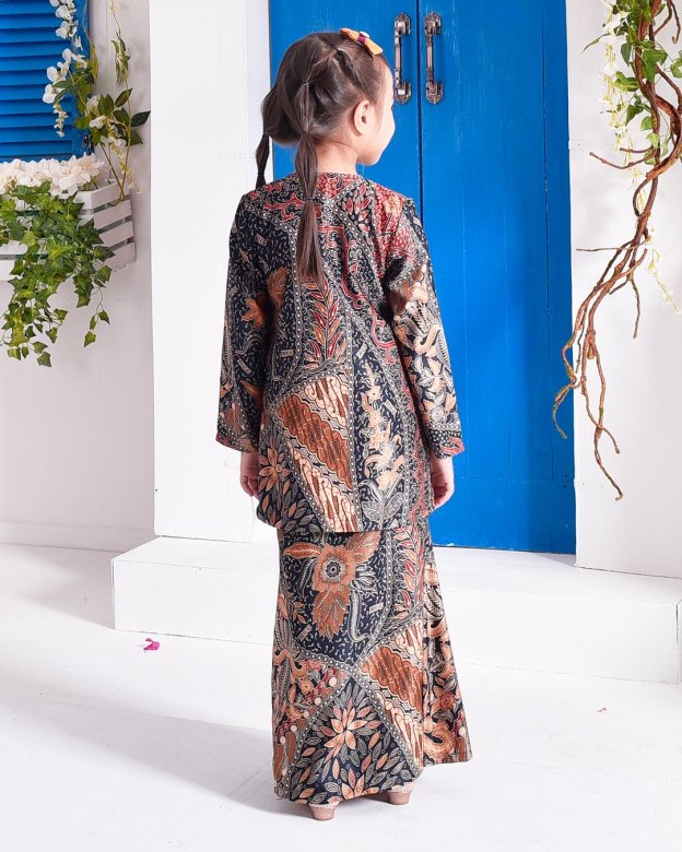 Baju Kurung Kedah Batik Dobby Aimi Kids - Dark Tangerine