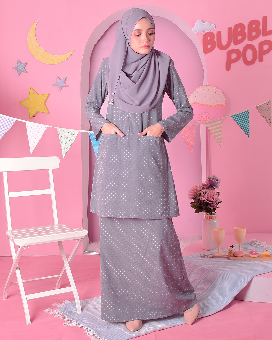Baju Kurung Kedah Carina - Escada Grey