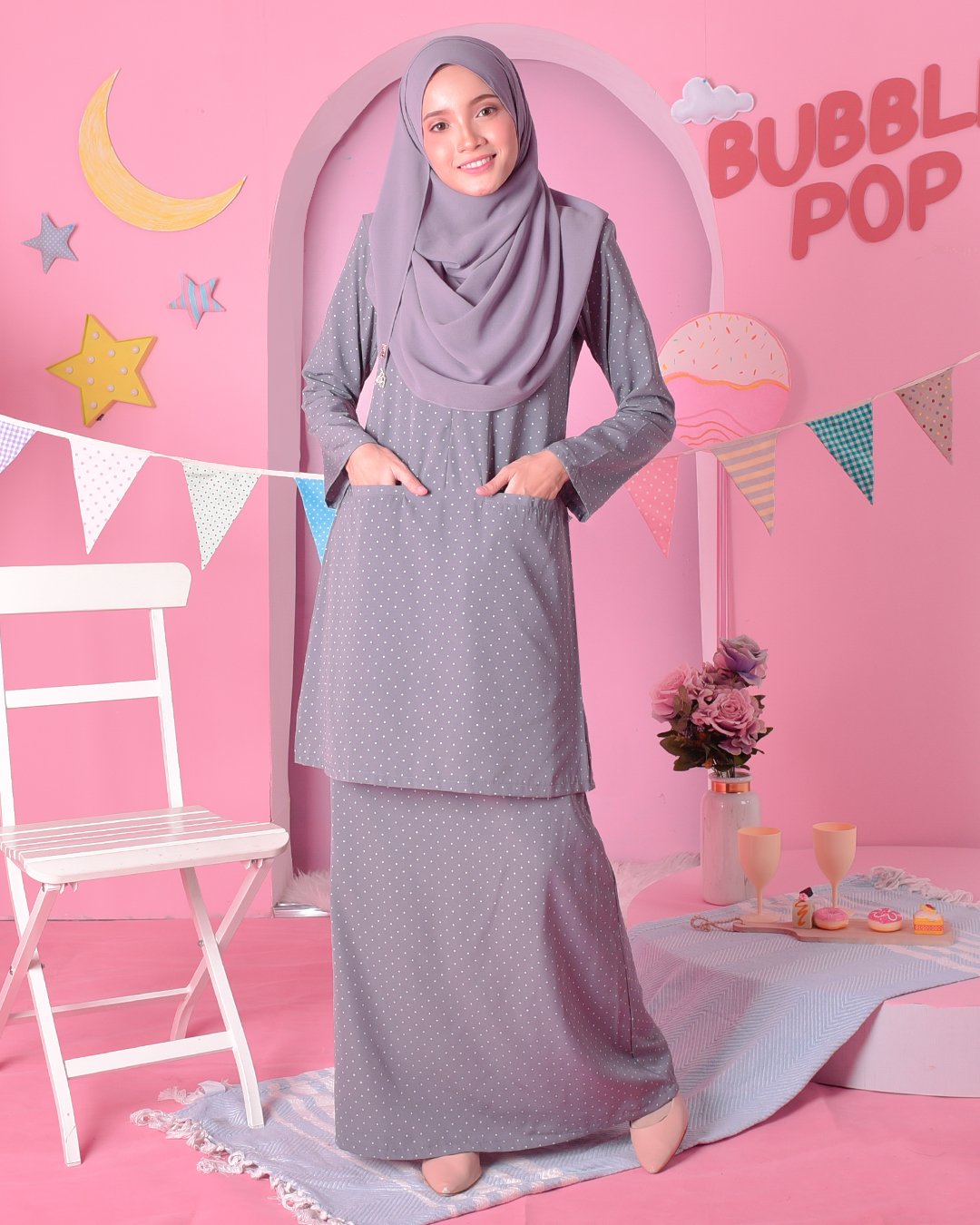 Baju Kurung Kedah Carina - Escada Grey