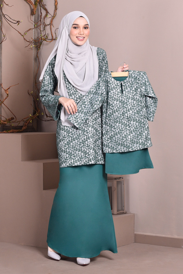 Baju Kurung Kedah Lace Gemima Kids - Clivia Green