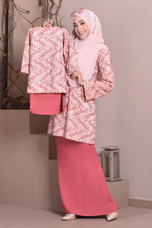 Baju Kurung Kedah Lace Gemima Kids - Charm Pink