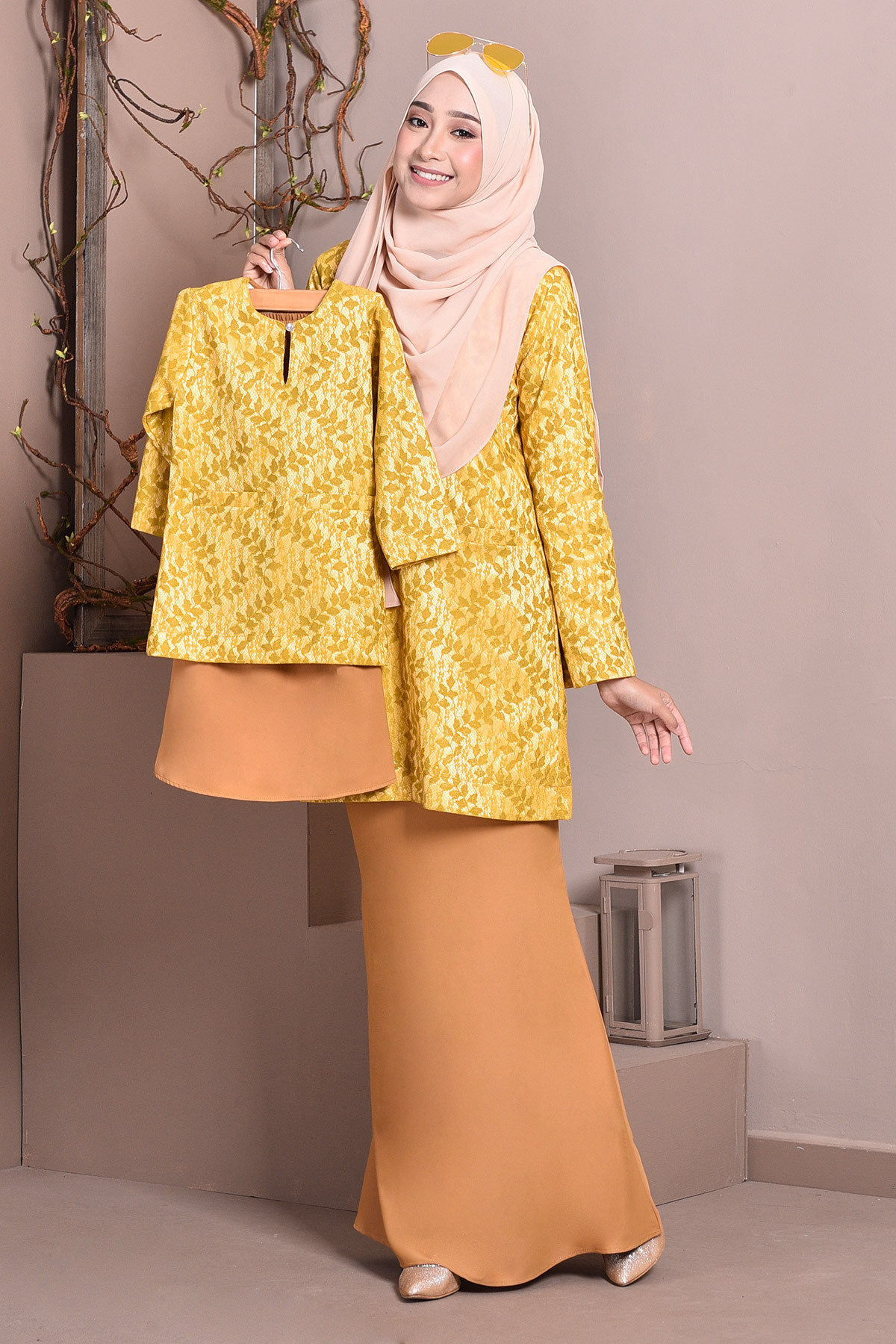 Baju Kurung Kedah Lace Gemima Kids - Honey Gold