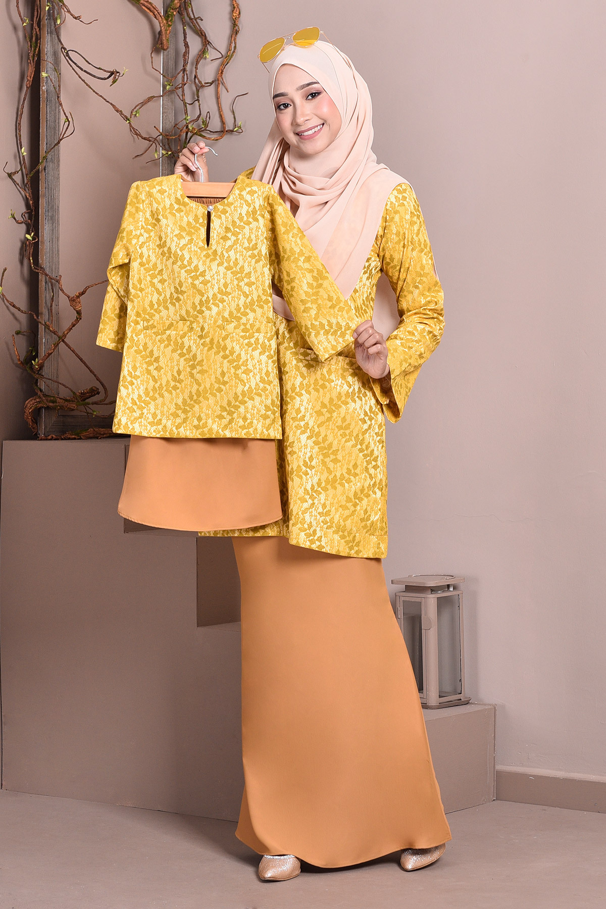 Baju Kurung Kedah Lace Gemima Kids - Honey Gold