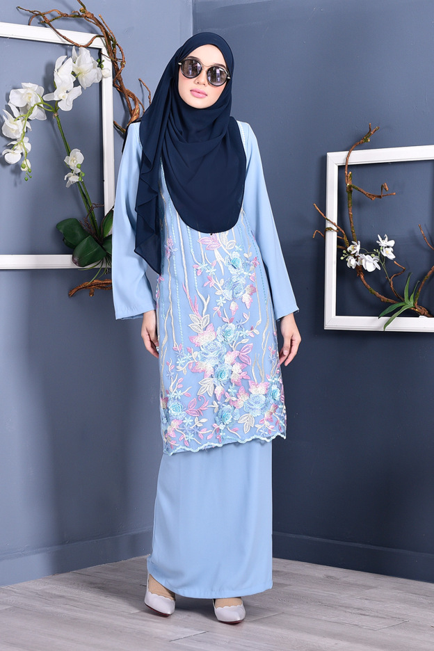 Baju Kurung Lace 3D Azween - Periwinkle Blue