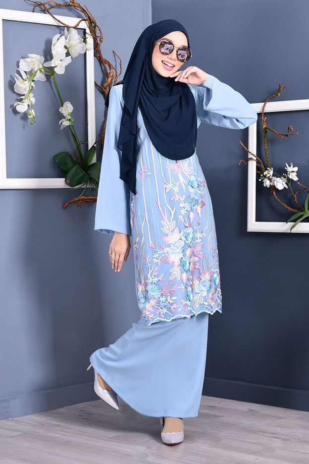 Baju Kurung Lace 3D Azween - Periwinkle Blue