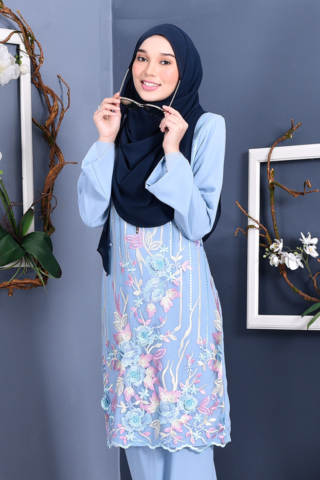 Baju Kurung Lace 3D Azween - Periwinkle Blue