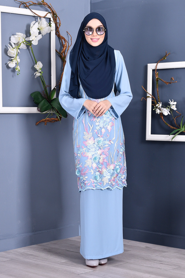 Baju Kurung Lace 3D Azween - Periwinkle Blue