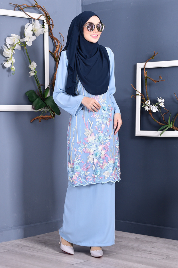 Baju Kurung Lace 3D Azween - Periwinkle Blue