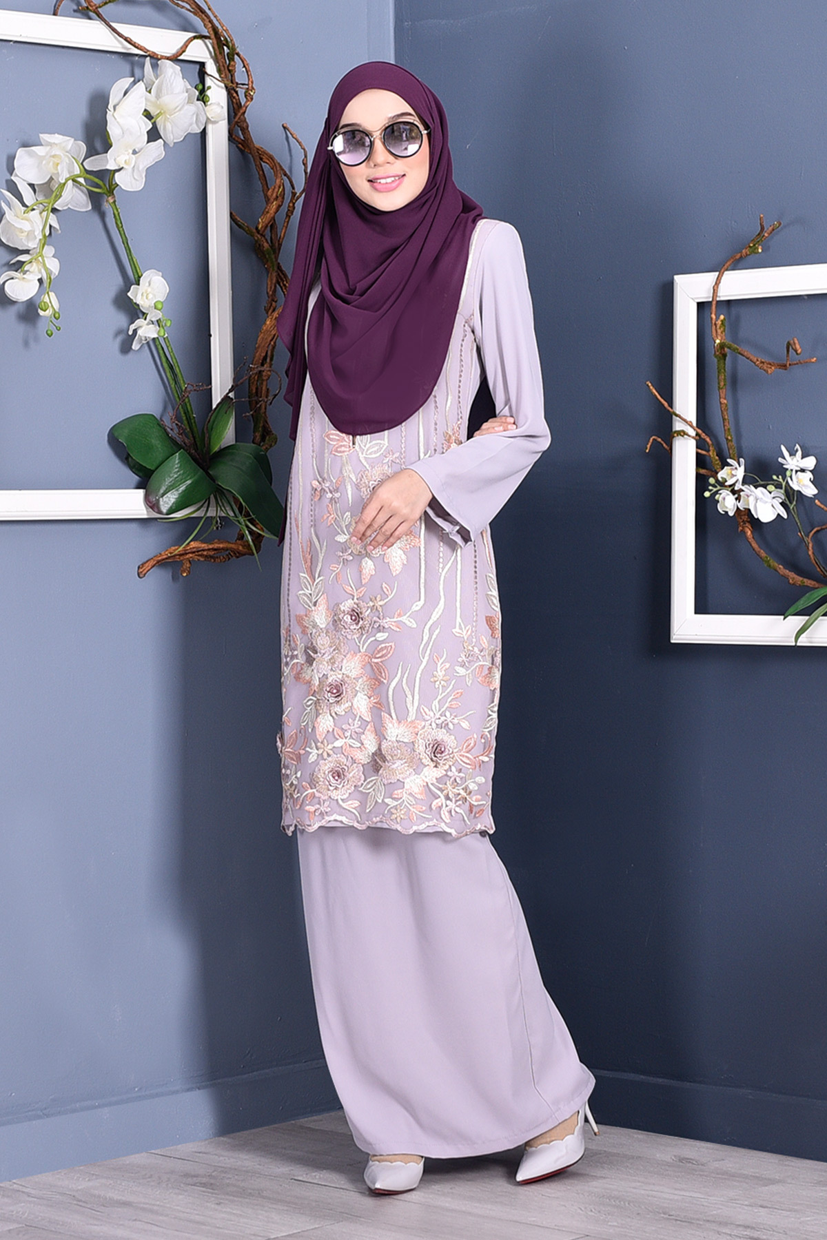 Baju Kurung Lace 3D Azween - Plum Purple