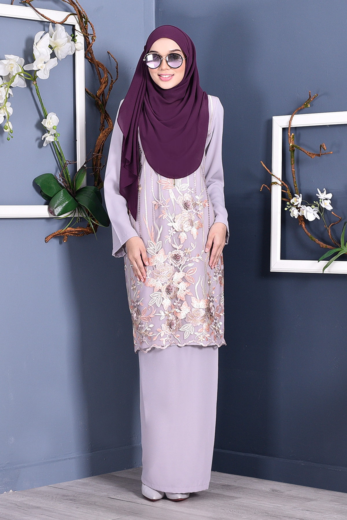 Baju Kurung Lace 3D Azween - Plum Purple