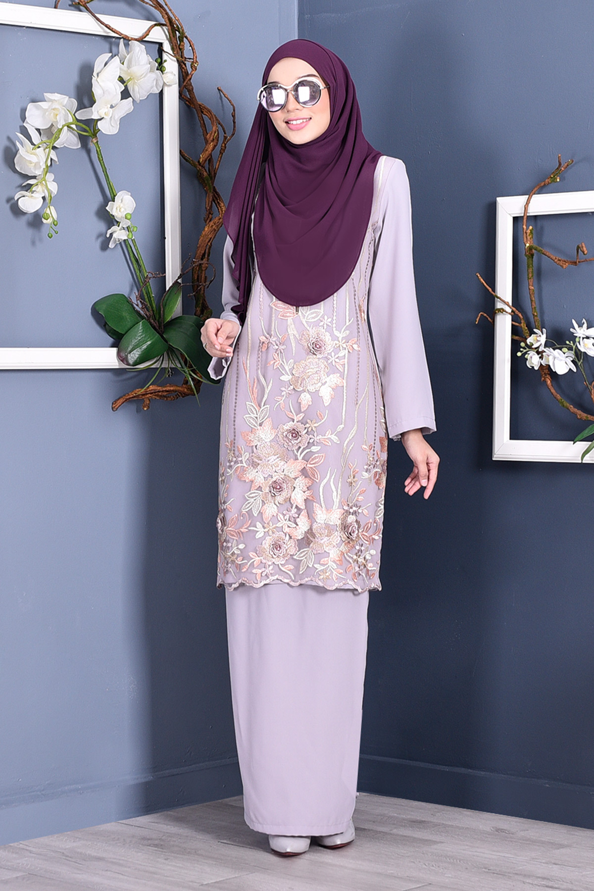 Baju Kurung Lace 3D Azween - Plum Purple