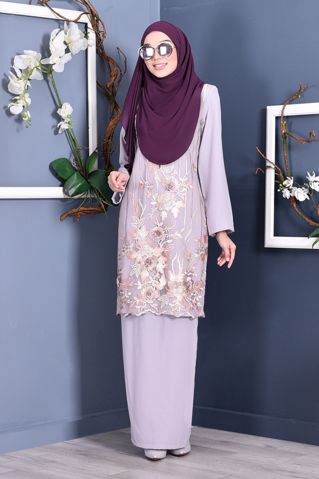 Baju Kurung Lace 3D Azween - Plum Purple