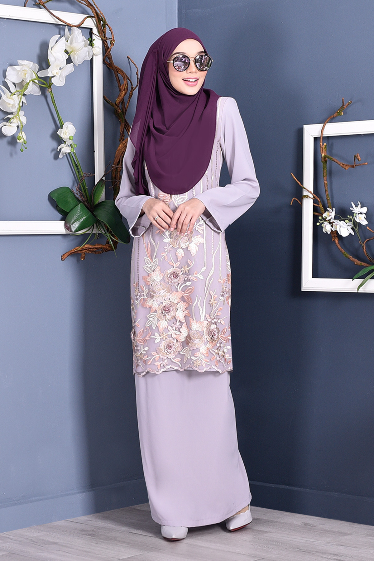 Baju Kurung Lace 3D Azween - Plum Purple