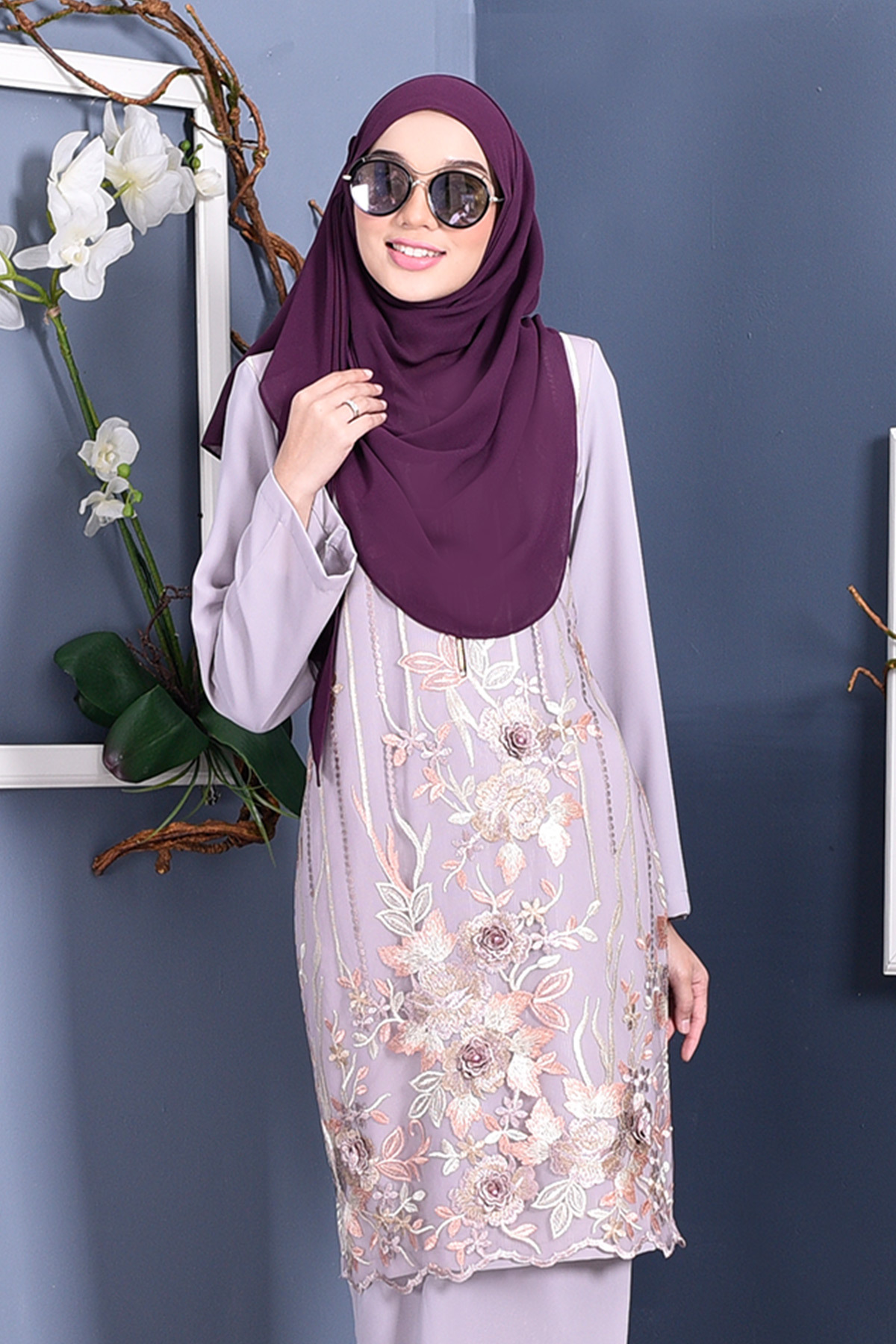 Baju Kurung Lace 3D Azween - Plum Purple