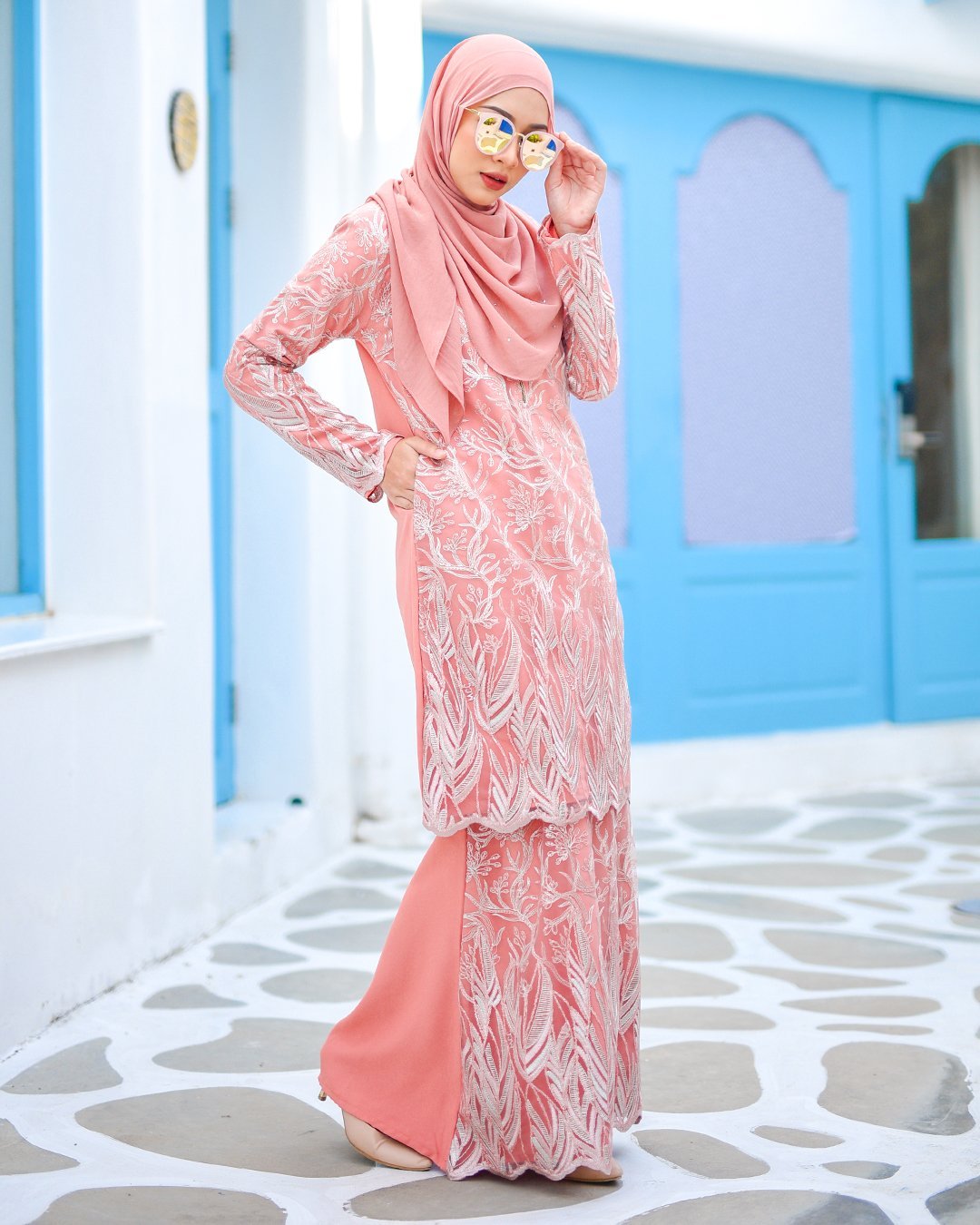Baju Kurung Lace Ablaa - Fresh Peach