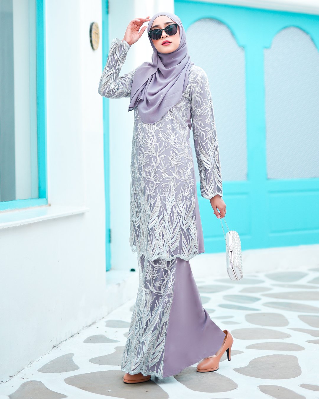 Baju Kurung Lace Ablaa - Pewter Grey