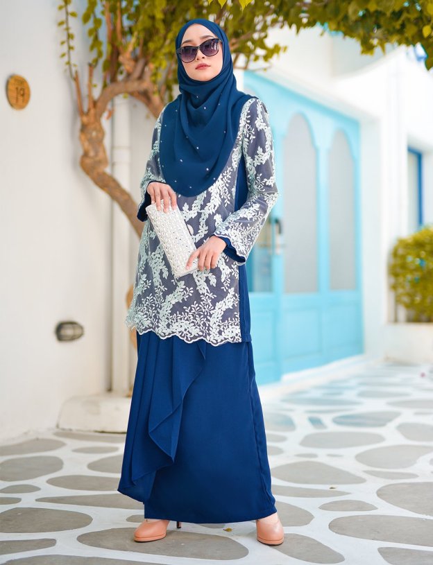 Baju Kurung Lace Pearl Adila - Sea Blue