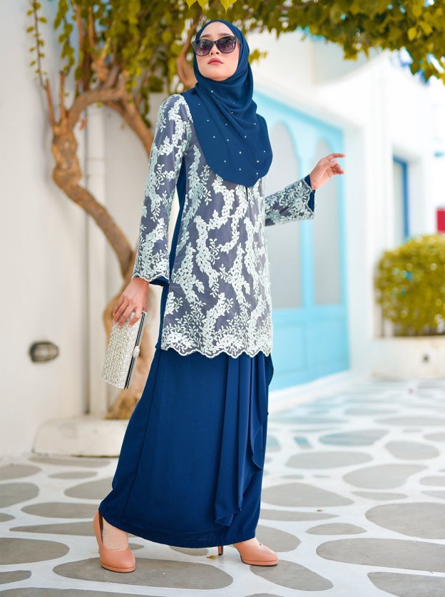 Baju Kurung Lace Pearl Adila - Sea Blue
